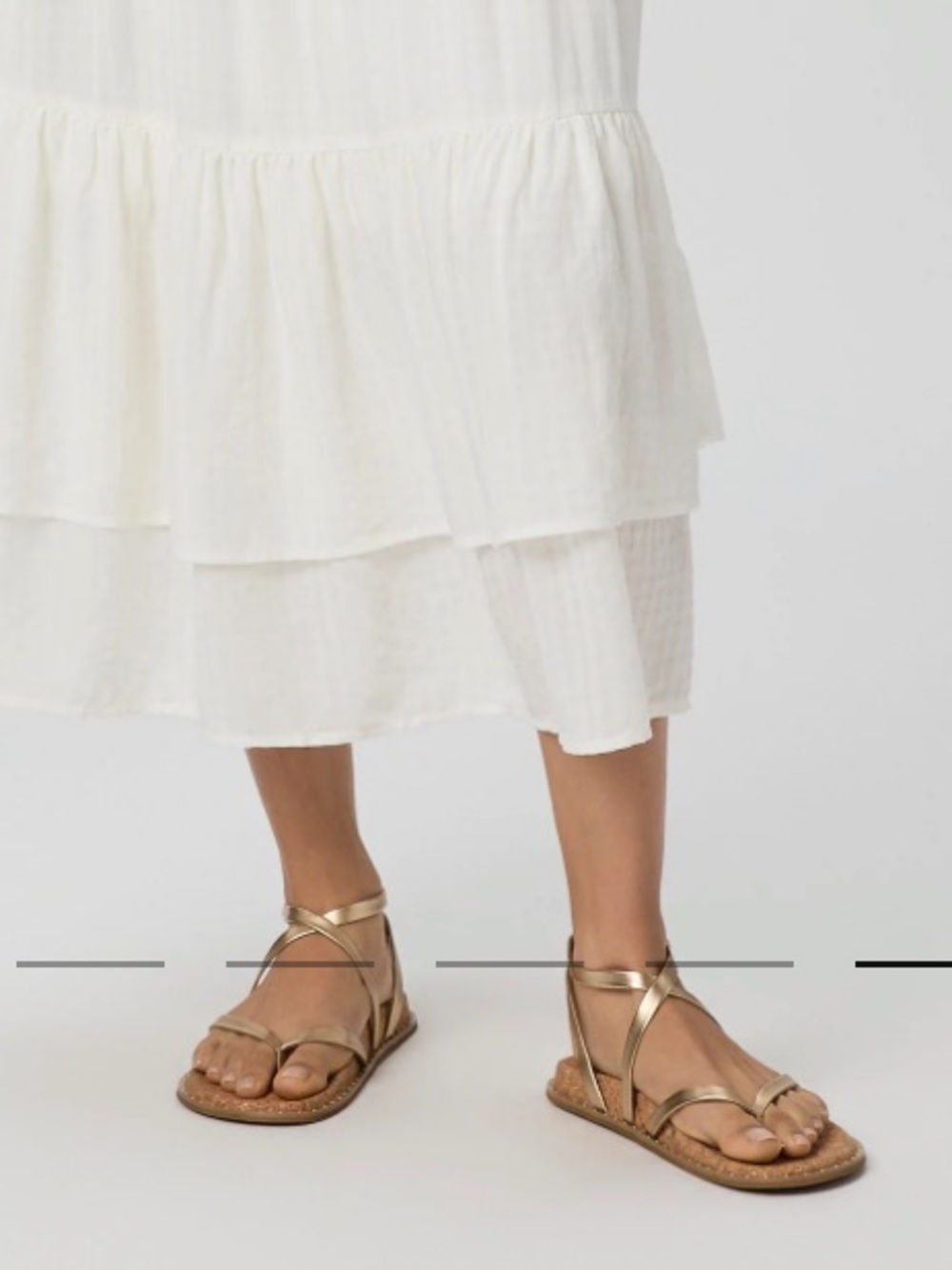 PAIGE Metallic Gold Cork-Strap Ankle Wrap flat Sandals. Zana Sandal